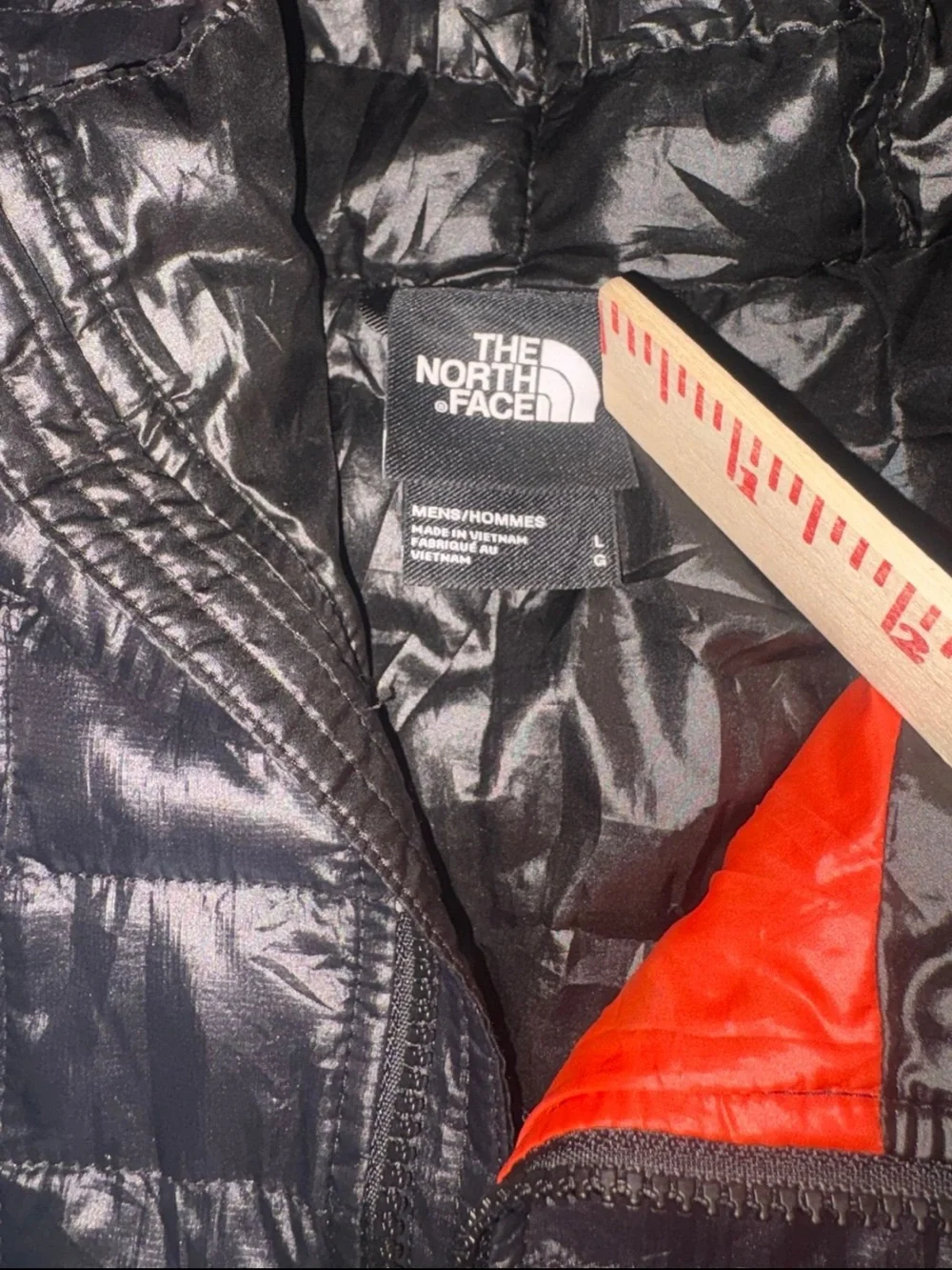 North Face Quilted Puffer Jacket Men Size Large Orange and Black Full Zip Hooded